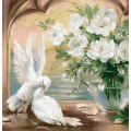 АЖ-1099 Картина стразами "Голуби у белых роз"